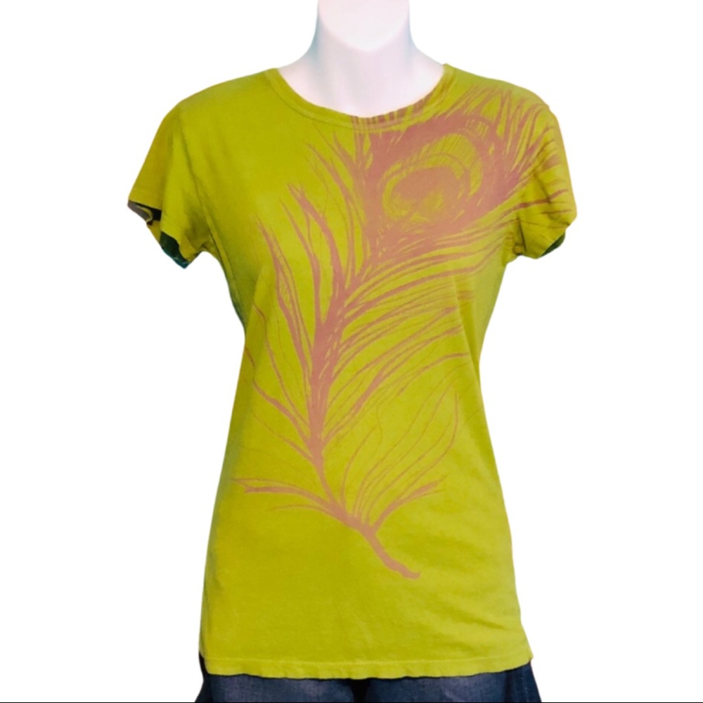 Stranded Peacock Feather Crew Neck Graphic T Shirt
